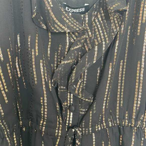 EXPRESS Metallic Ruffle Button Up Peplum Cami - Picture 2 of 4